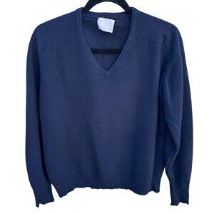 Thane Vintage Blue Mens Scottish Cashmere V-Neck Knit Sweater Old Money Luxury